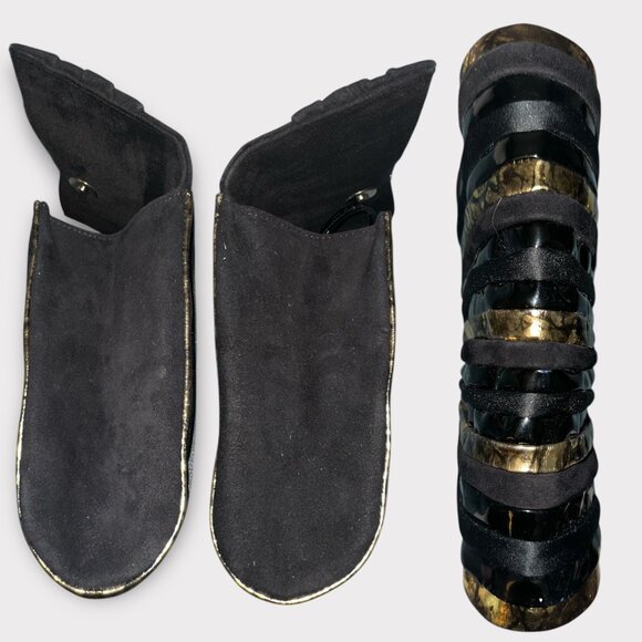 Bycks Evening Bag Black Velvet Clutch Gold Striped Front Bow Shoulder VTG 80s - Picture 7 of 8